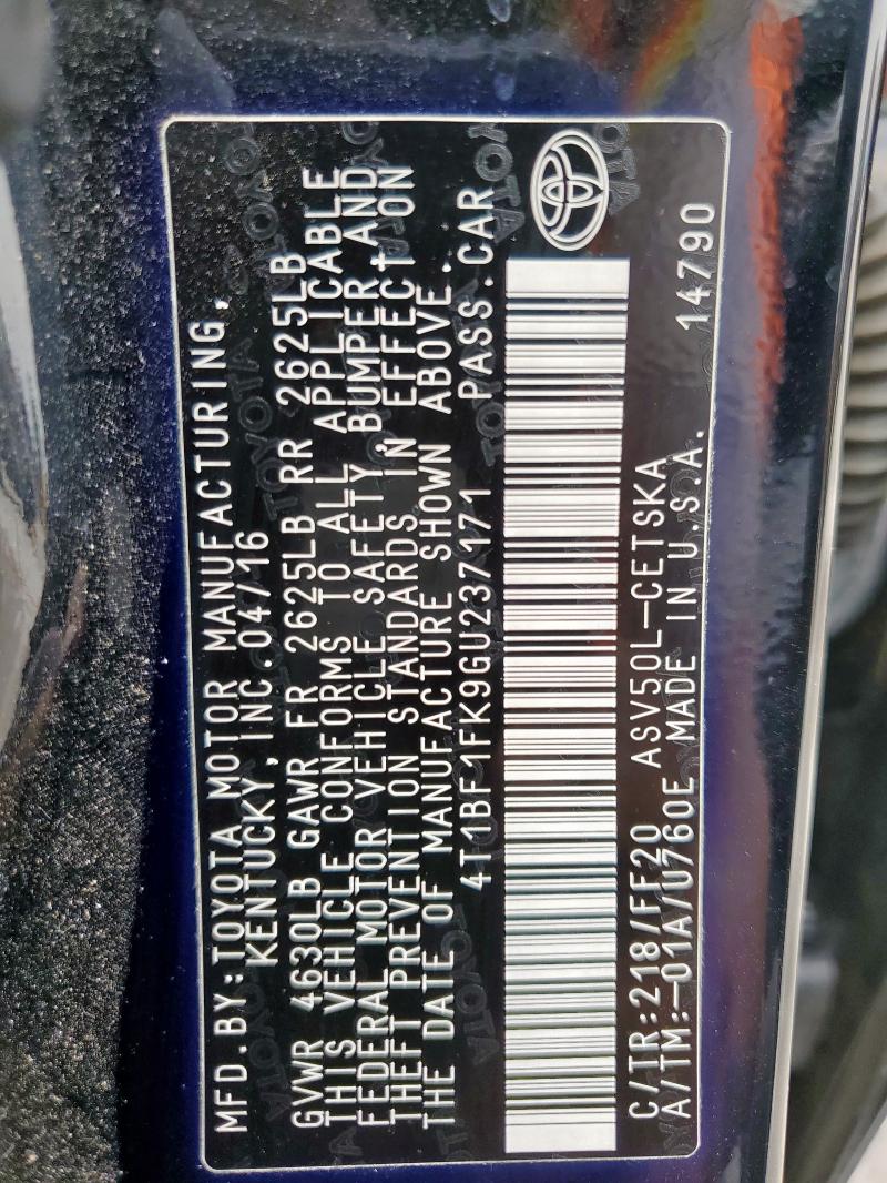 2016 TOYOTA CAMRY LE - 4T1BF1FK9GU237171