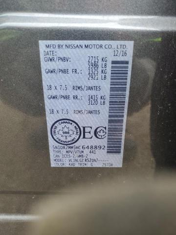 2017 NISSAN PATHFINDER 5N1DR2MM5HC648892