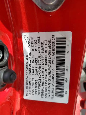 2018 HONDA CIVIC EX - 2HGFC2F76JH546155