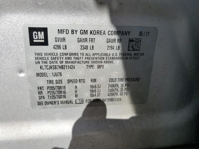2017 CHEVROLET TRAX LS - KL7CJKSB7HB211424