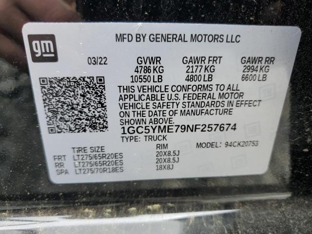 2022 CHEVROLET SILVERADO - 1GC5YME79NF257674