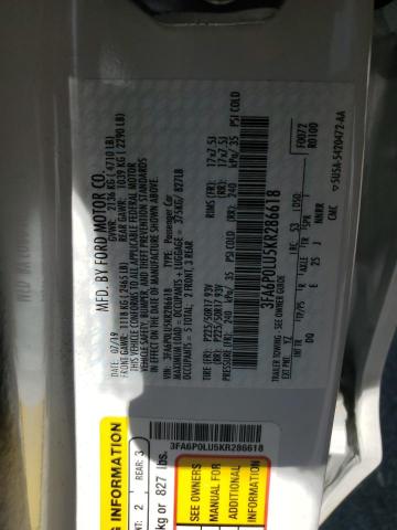2019 FORD FUSION SE - 3FA6P0LU5KR286618