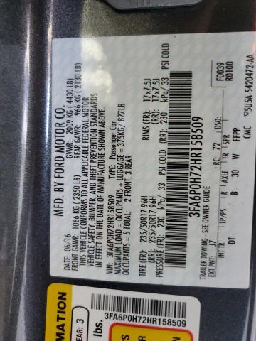 2017 FORD FUSION SE - 3FA6P0H72HR158509