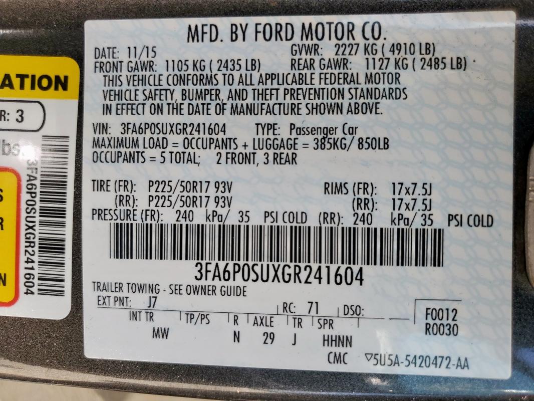 2016 FORD FUSION TIT - 3FA6P0SUXGR241604