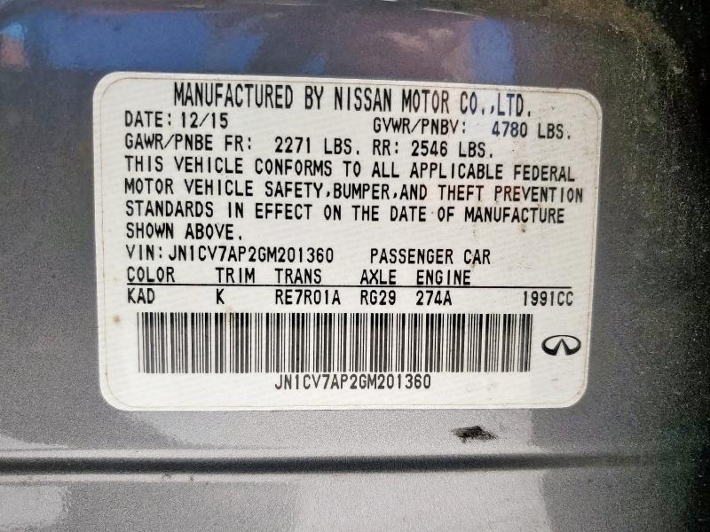 2016 INFINITI Q50 BASE - JN1CV7AP2GM201360