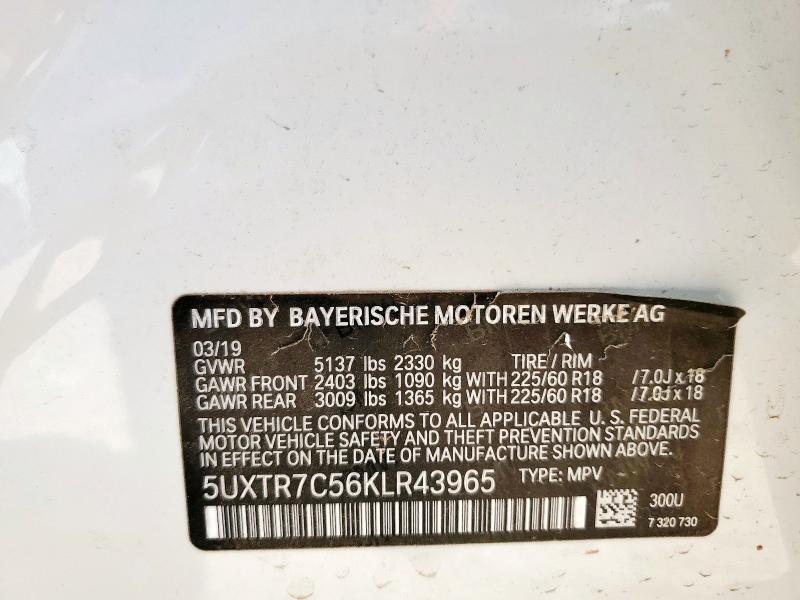 2019 BMW X3 SDRIVE3 5UXTR7C56KLR43965