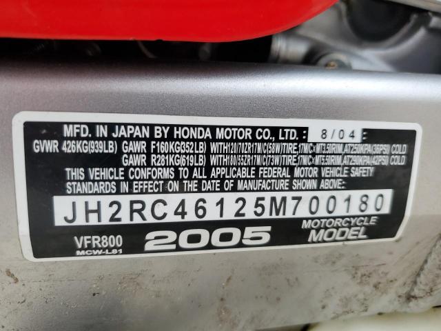 2005 HONDA VFR800 JH2RC46125M700180