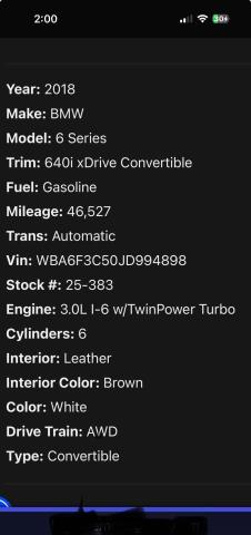 2018 BMW 640 XI - WBA6F3C50JD994XXX