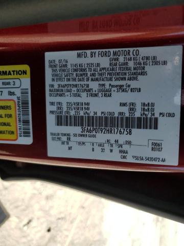 2017 FORD FUSION SE - 3FA6P0T92HR176758