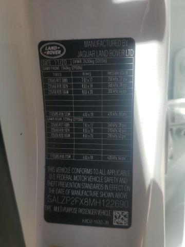2021 LAND ROVER RANGE ROVE SALZP2FX8MH122690