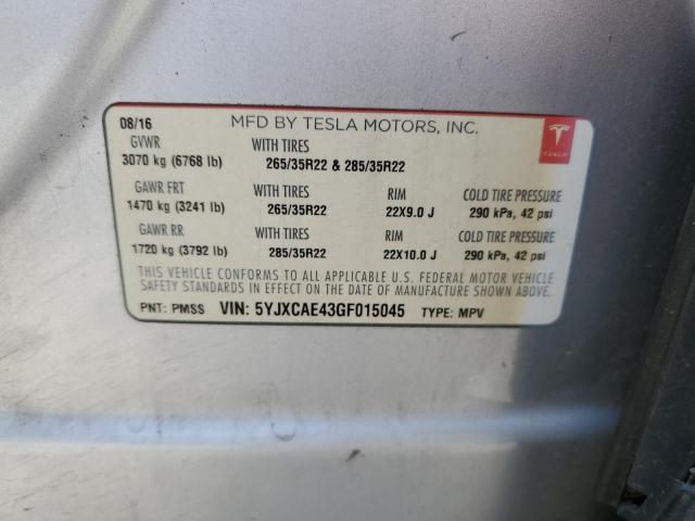 2016 TESLA MODEL X 5YJXCAE43GF015045