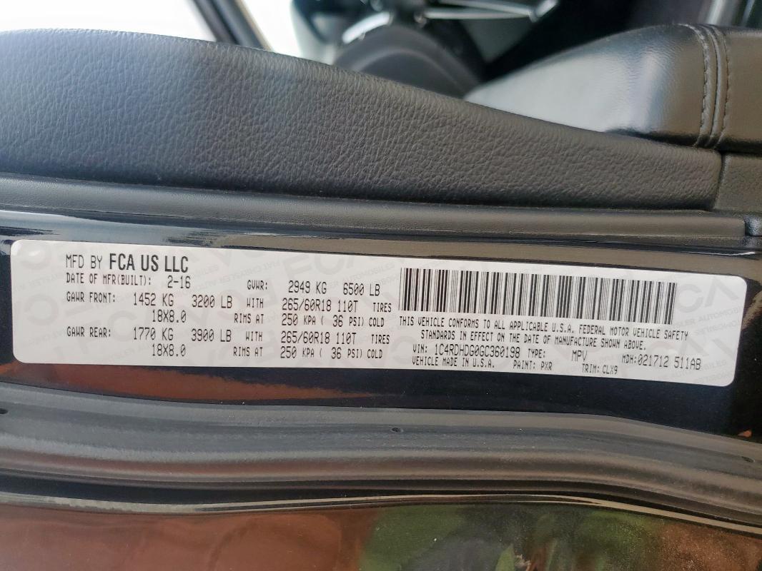 2016 DODGE DURANGO LI 1C4RDHDG0GC360198