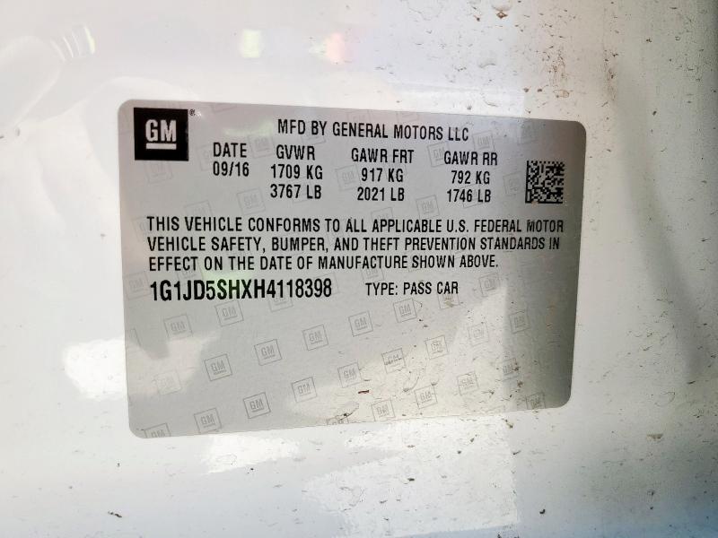 2017 CHEVROLET SONIC LT 1G1JD5SHXH4118398