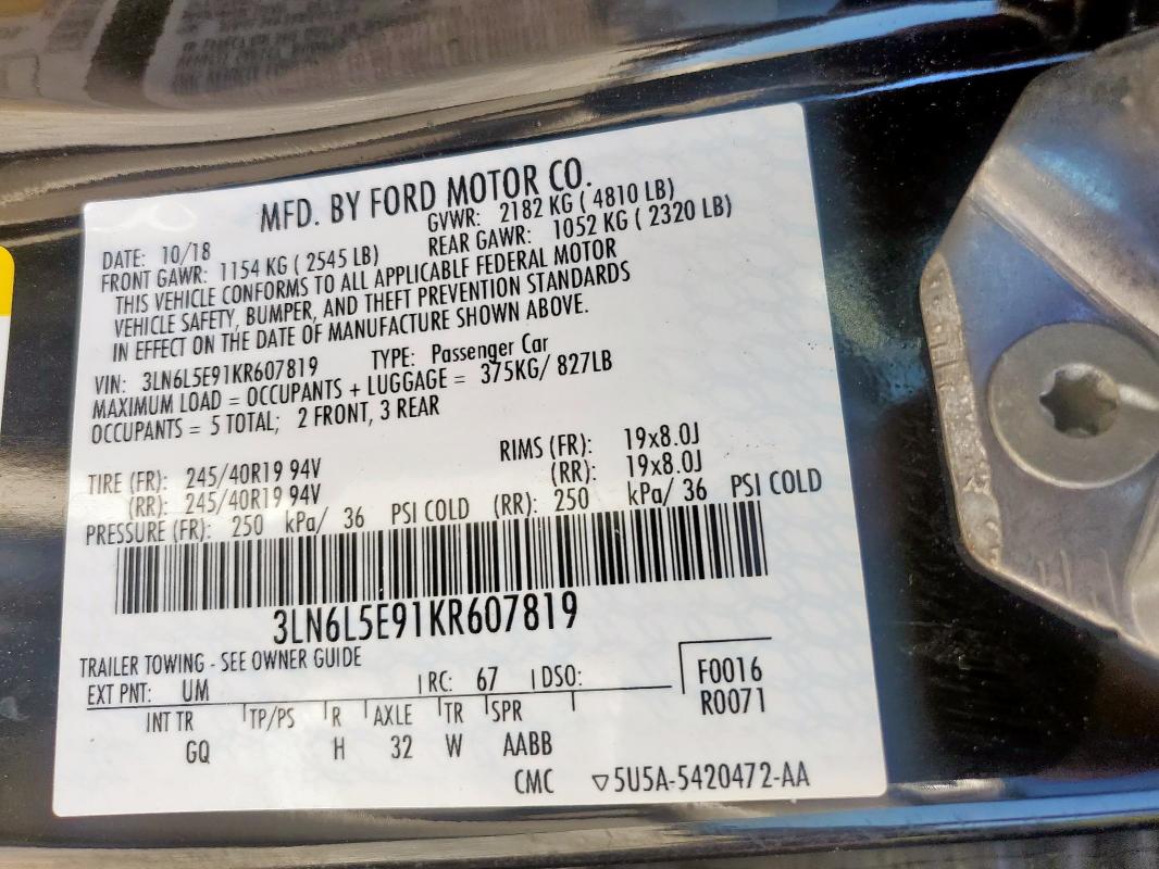 2019 LINCOLN MKZ RESERV - 3LN6L5E91KR607819