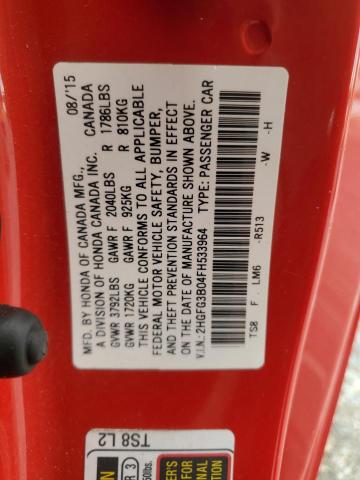 2015 HONDA CIVIC EXL 2HGFG3B04FH533964