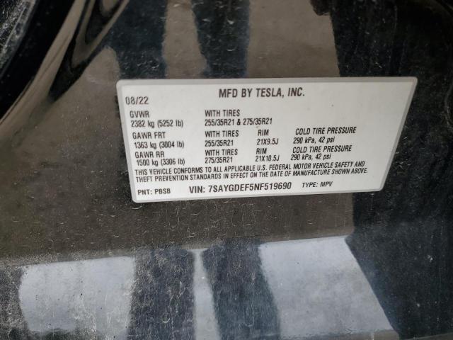 2022 TESLA MODEL Y 7SAYGDEF5NF519690