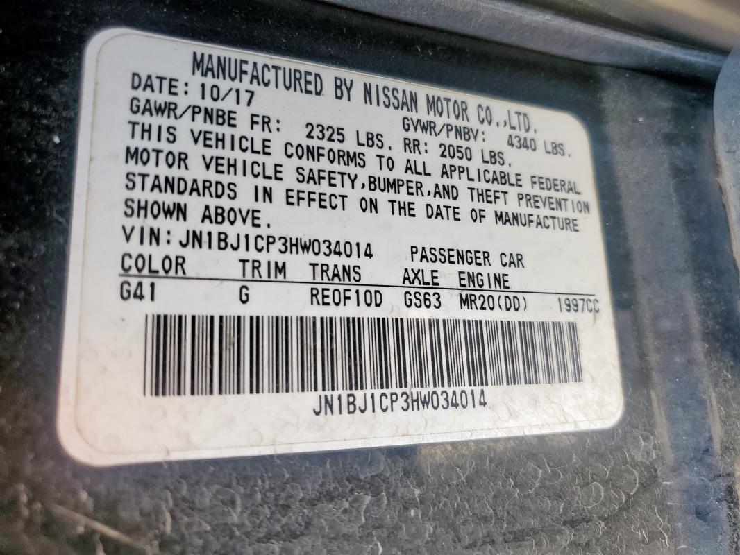 2017 NISSAN ROGUE SPOR JN1BJ1CP3HW034014
