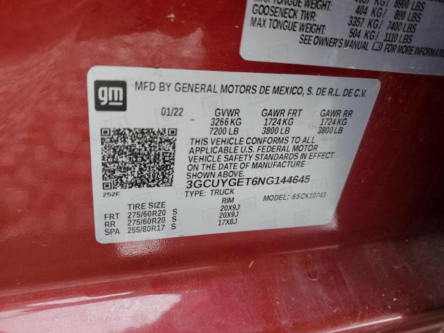 2022 CHEVROLET SILVERADO - 3GCUYGET6NG144645