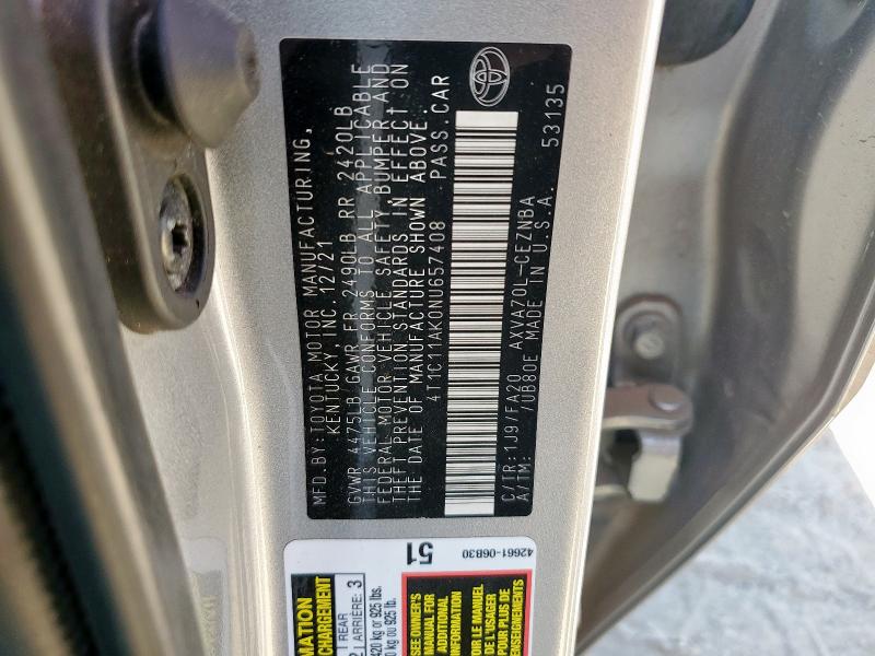 2022 TOYOTA CAMRY LE - 4T1C11AK0NU657408