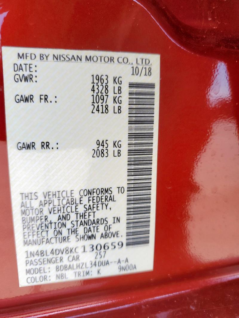 2019 NISSAN ALTIMA SV - 1N4BL4DV8KC130659