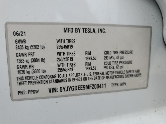 2021 TESLA MODEL Y - 5YJYGDEE9MF200411