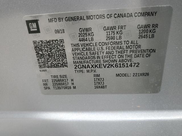 2019 CHEVROLET EQUINOX 4D - 2GNAXKEV2K6151472