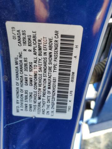2019 HONDA CIVIC LX 2HGFC2F62KH531631