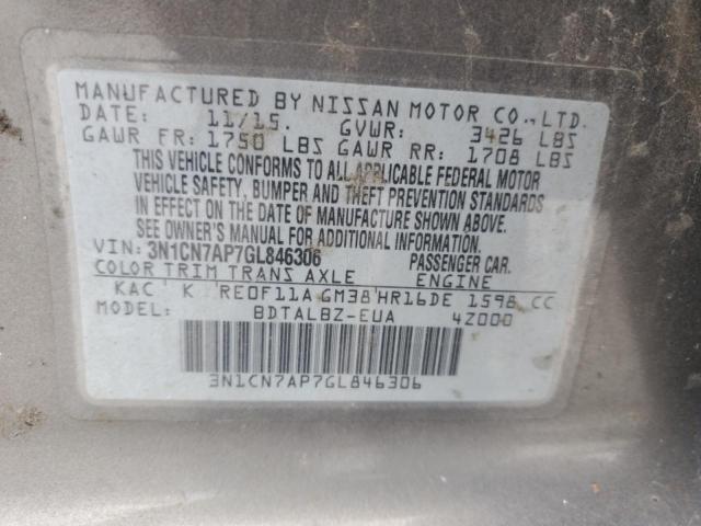 2016 NISSAN VERSA S - 3N1CN7AP7GL846306