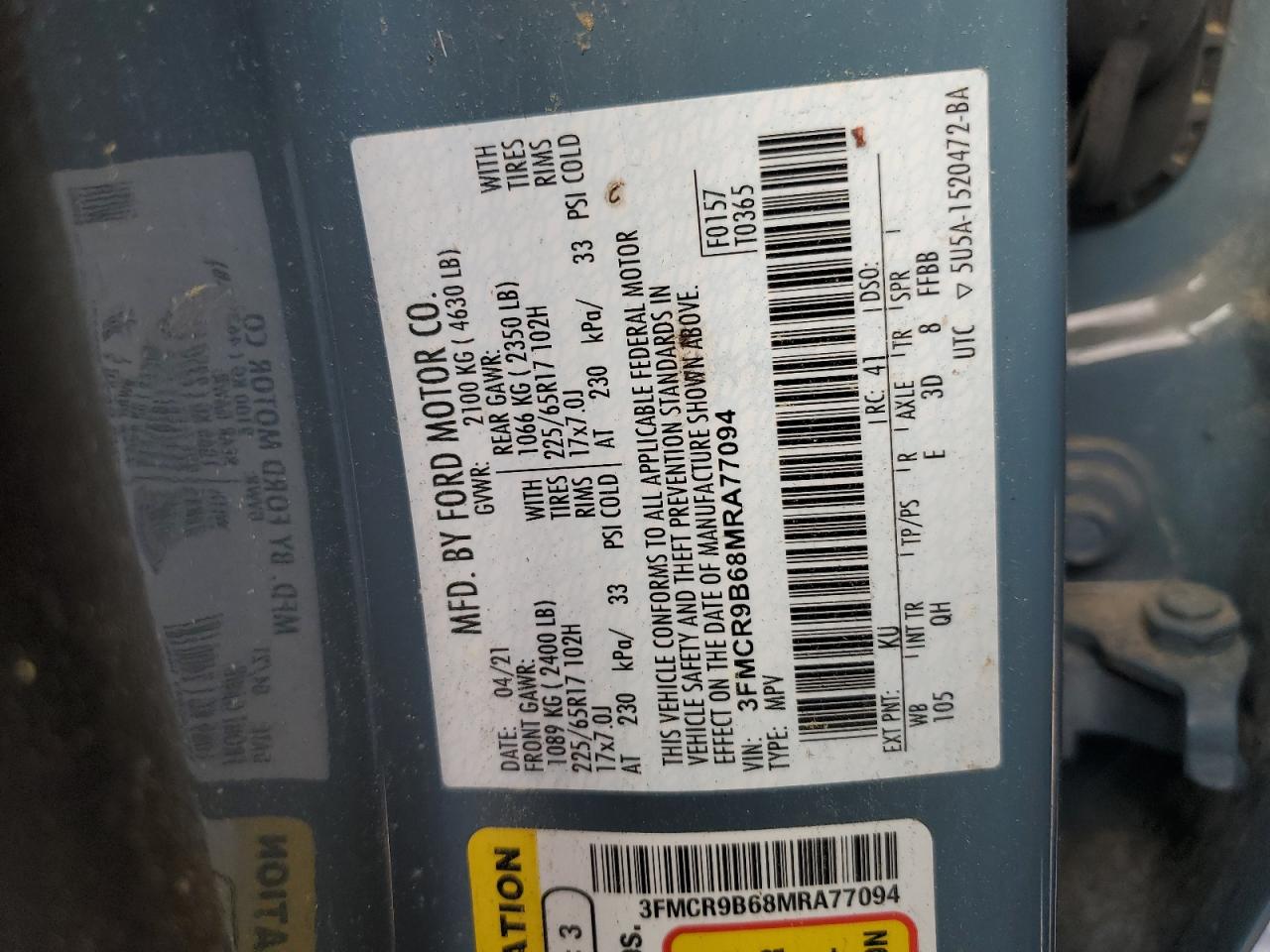 Lot #3151439167 2021 FORD BRONCO SPO