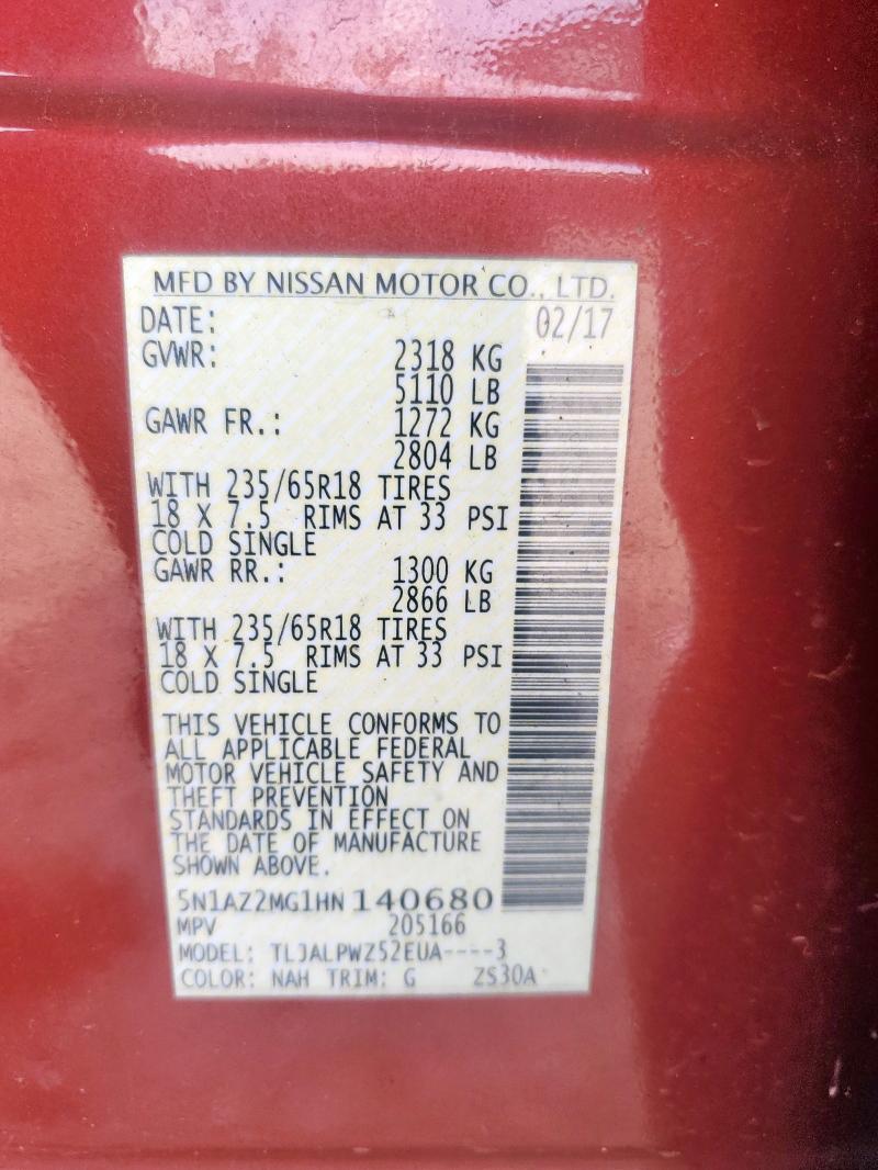 2017 NISSAN MURANO S - 5N1AZ2MG1HN140680