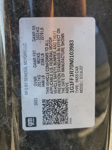 2022 CHEVROLET CAMARO LT1 1G1FF1R70N0103983