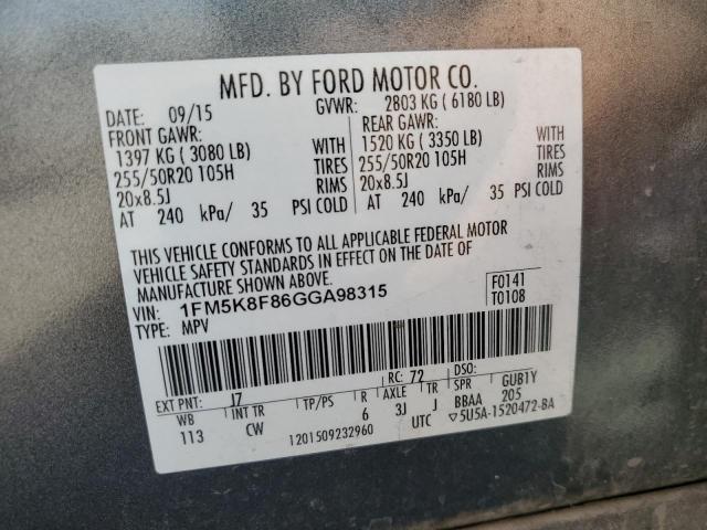 2016 FORD EXPLORER L - 1FM5K8F86GGA98315