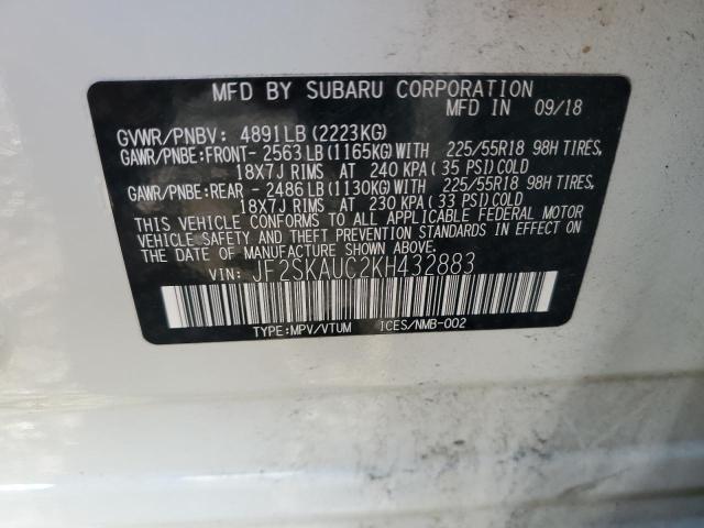 2019 SUBARU FORESTER L - JF2SKAUC2KH432883