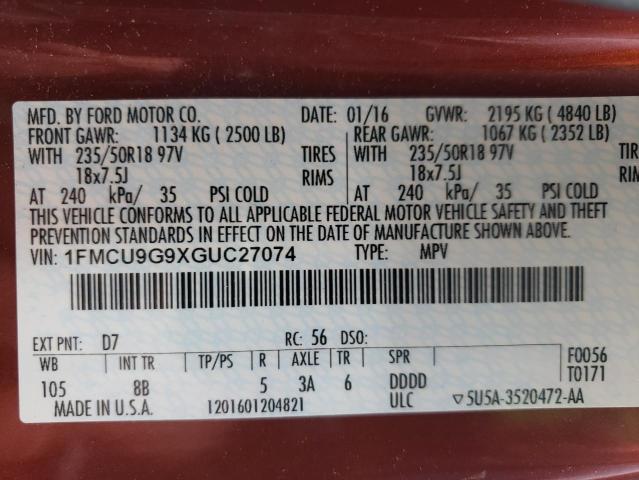 2016 FORD ESCAPE S F - 1FMCU9G9XGUC27074