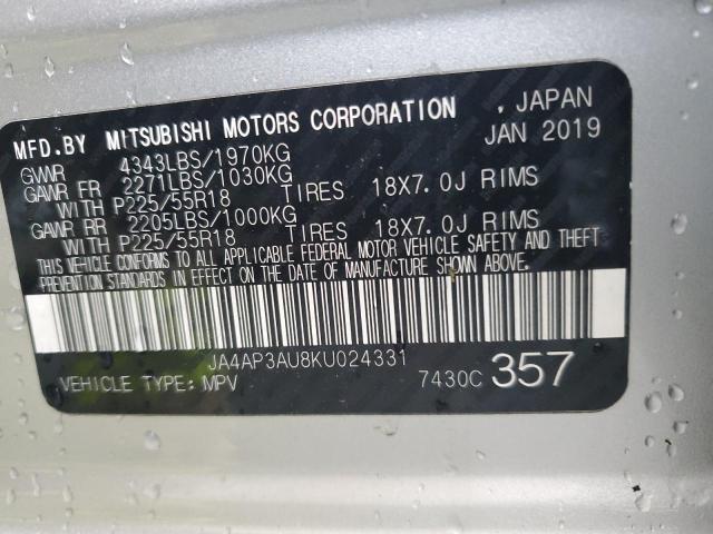 2019 MITSUBISHI OUTLANDER JA4AP3AU8KU024331