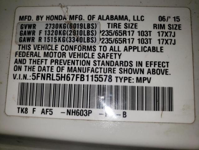 2015 HONDA ODYSSEY EX 5FNRL5H67FB115578
