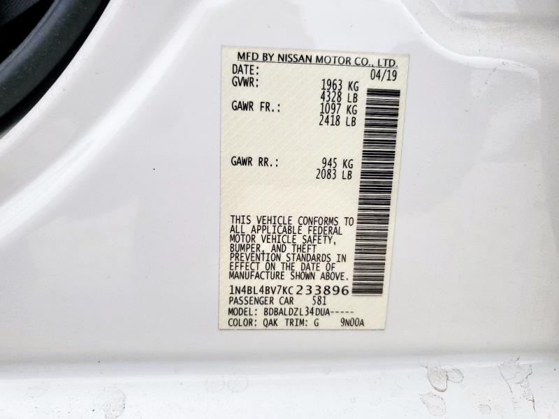 2019 NISSAN ALTIMA S - 1N4BL4BV7KC233896