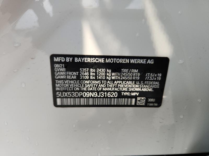 2022 BMW X3 XDRIVE3 - 5UX53DP09N9J31620