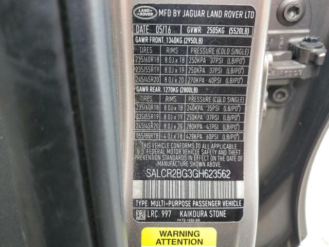 2016 LAND ROVER DISCOVERY SALCR2BG3GH623562