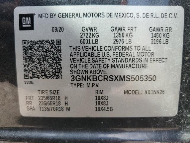 2021 CHEVROLET BLAZER 2LT 3GNKBCRSXMS505350
