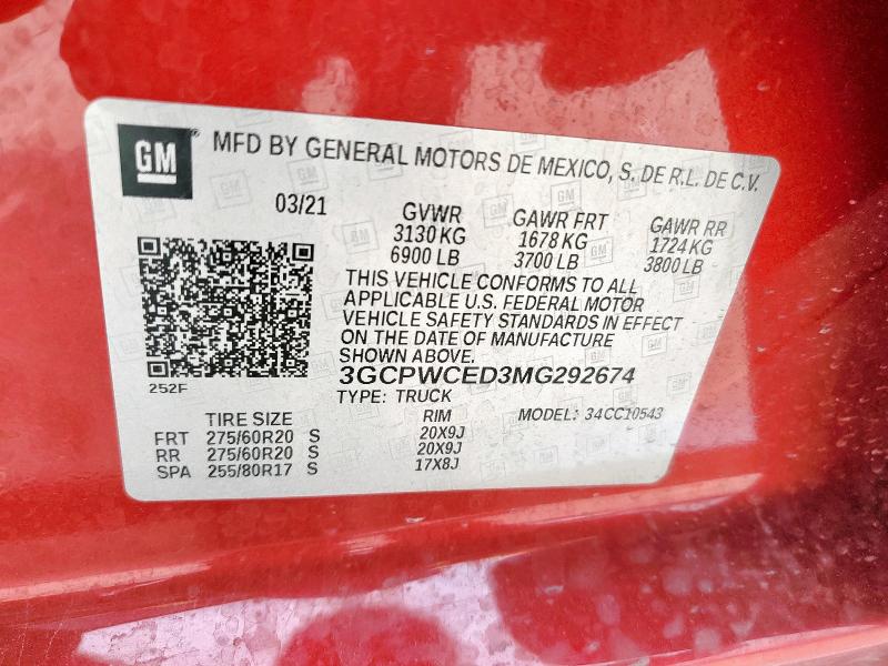 2021 CHEVROLET SILVERADO - 3GCPWCED3MG292674