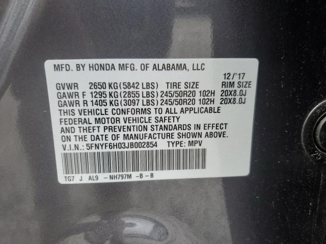 2018 HONDA PILOT ELIT 5FNYF6H03JB002854
