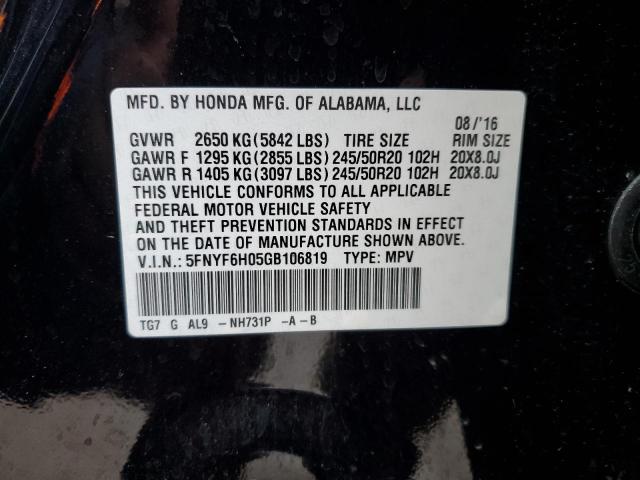 2016 HONDA PILOT ELIT 5FNYF6H05GB106819