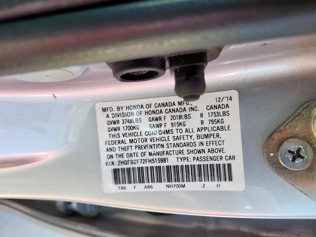 2015 HONDA CIVIC SE - 2HGFB2F72FH515981
