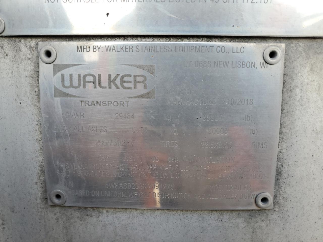 Lot #3227634462 2019 WALKER TANKER