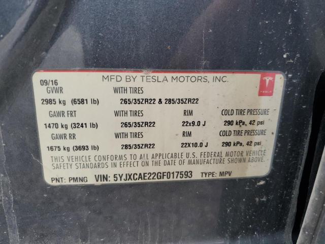 2016 TESLA MODEL X 5YJXCAE22GF017593