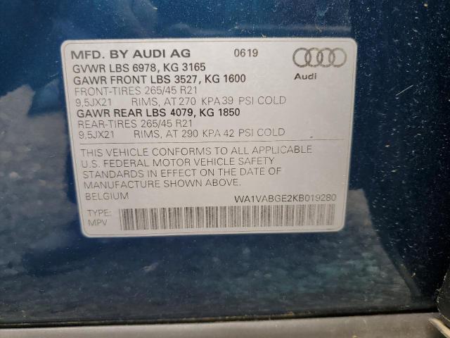 2019 AUDI E-TRON PRE WA1VABGE2KB019280