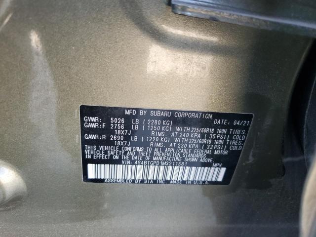 2021 SUBARU OUTBACK TO 4S4BTGPD1M3211581