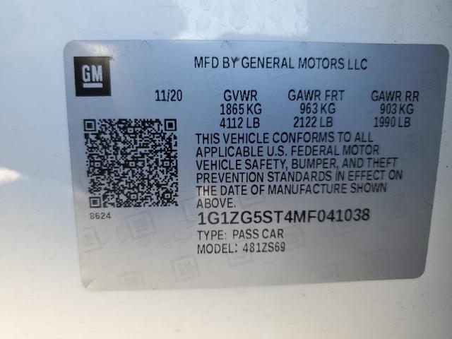2021 CHEVROLET MALIBU RS 1G1ZG5ST4MF041038