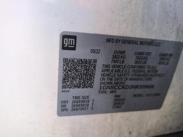 2022 CHEVROLET SUBURBAN C 1GNSCCKD3NR309666